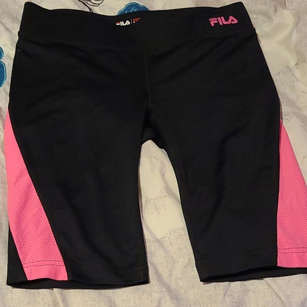 Fila Performance Activewear Spandex Athletic Bike Shorts Black/Pink Women's Sz S